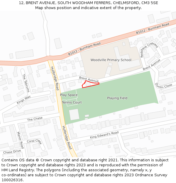 12, BRENT AVENUE, SOUTH WOODHAM FERRERS, CHELMSFORD, CM3 5SE: Location map and indicative extent of plot