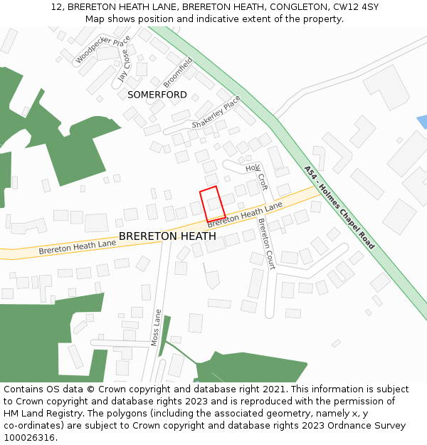 12, BRERETON HEATH LANE, BRERETON HEATH, CONGLETON, CW12 4SY: Location map and indicative extent of plot