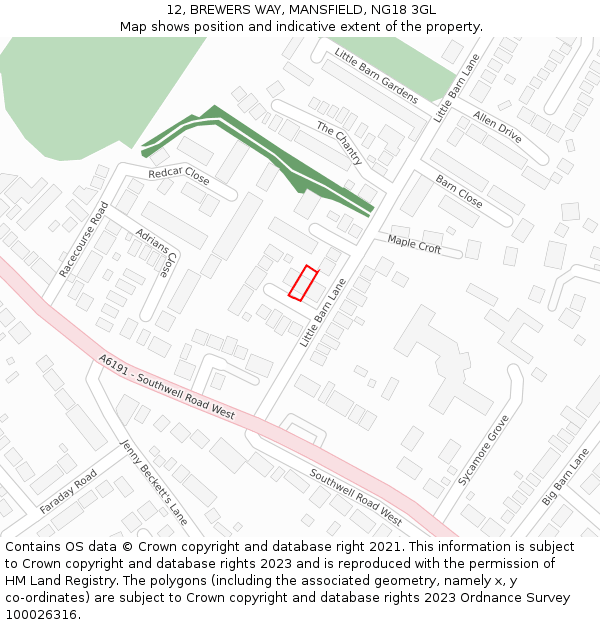 12, BREWERS WAY, MANSFIELD, NG18 3GL: Location map and indicative extent of plot
