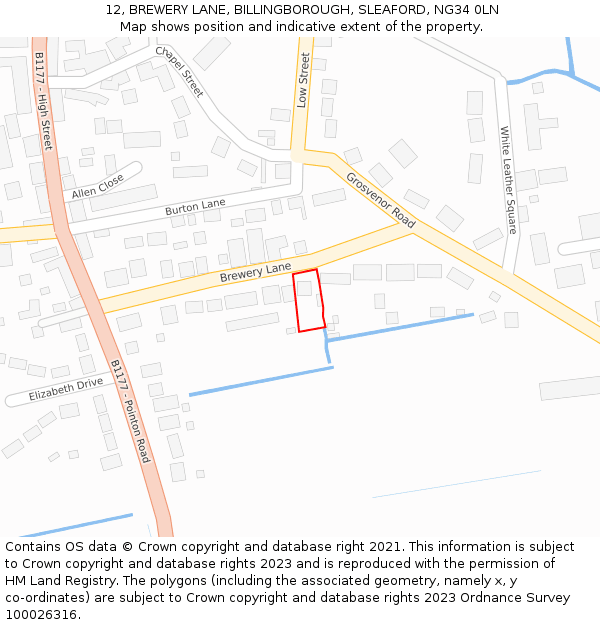 12, BREWERY LANE, BILLINGBOROUGH, SLEAFORD, NG34 0LN: Location map and indicative extent of plot