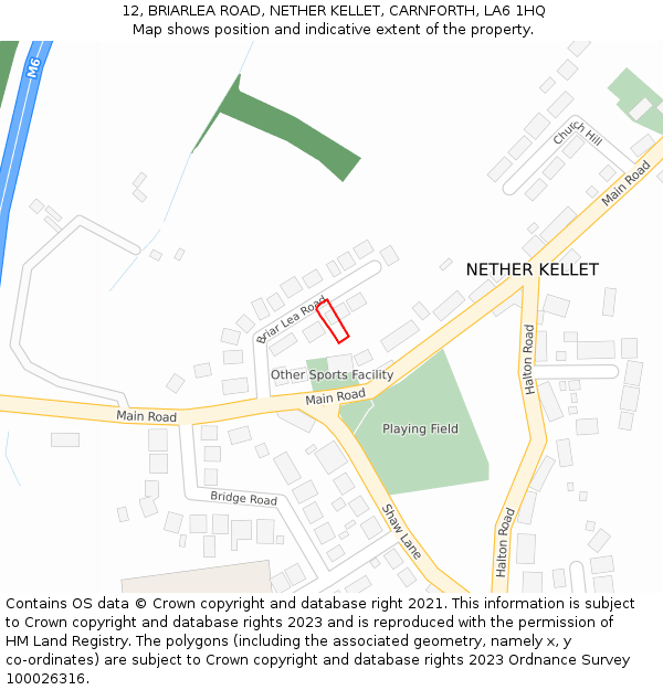 12, BRIARLEA ROAD, NETHER KELLET, CARNFORTH, LA6 1HQ: Location map and indicative extent of plot