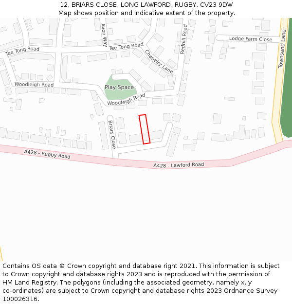 12, BRIARS CLOSE, LONG LAWFORD, RUGBY, CV23 9DW: Location map and indicative extent of plot