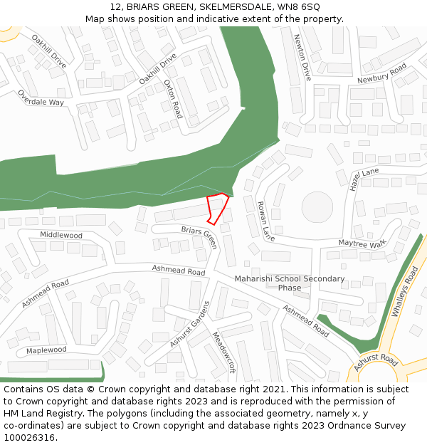 12, BRIARS GREEN, SKELMERSDALE, WN8 6SQ: Location map and indicative extent of plot
