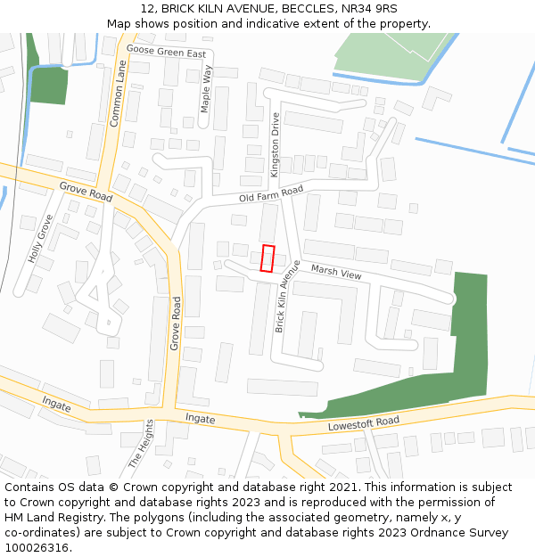 12, BRICK KILN AVENUE, BECCLES, NR34 9RS: Location map and indicative extent of plot