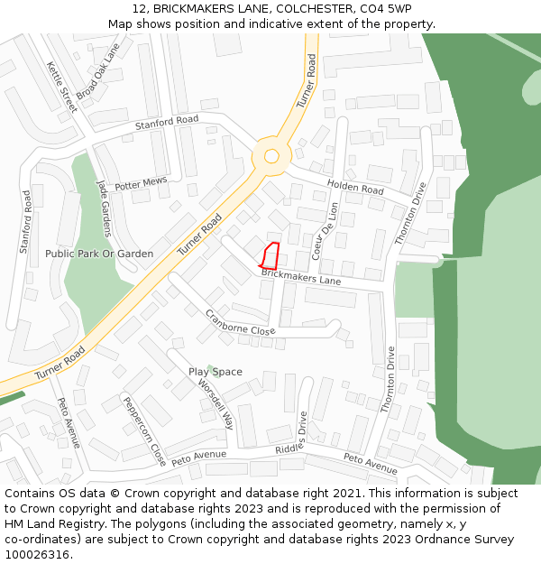 12, BRICKMAKERS LANE, COLCHESTER, CO4 5WP: Location map and indicative extent of plot