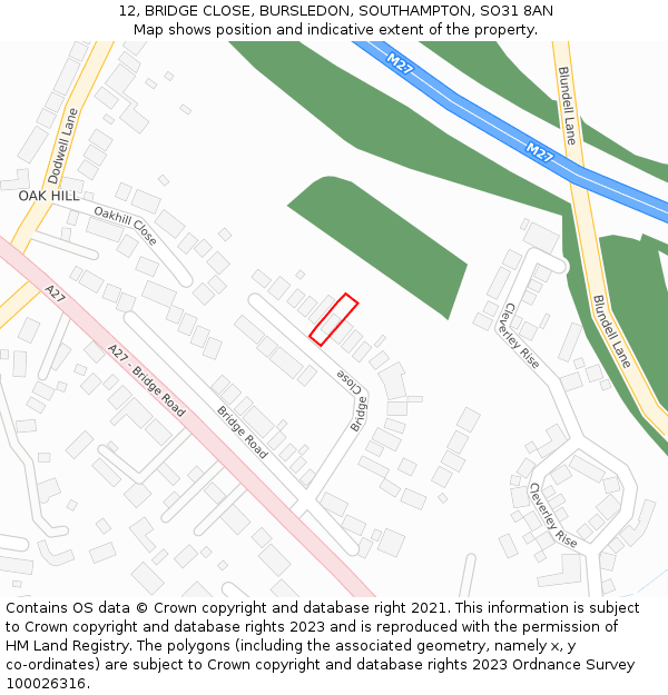 12, BRIDGE CLOSE, BURSLEDON, SOUTHAMPTON, SO31 8AN: Location map and indicative extent of plot