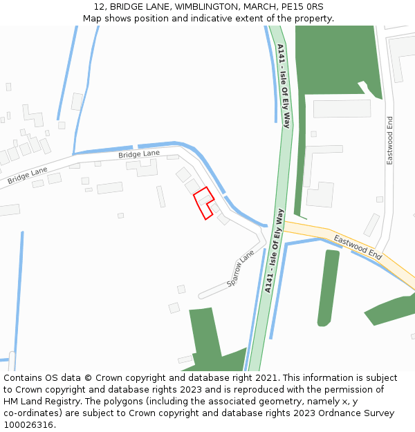 12, BRIDGE LANE, WIMBLINGTON, MARCH, PE15 0RS: Location map and indicative extent of plot