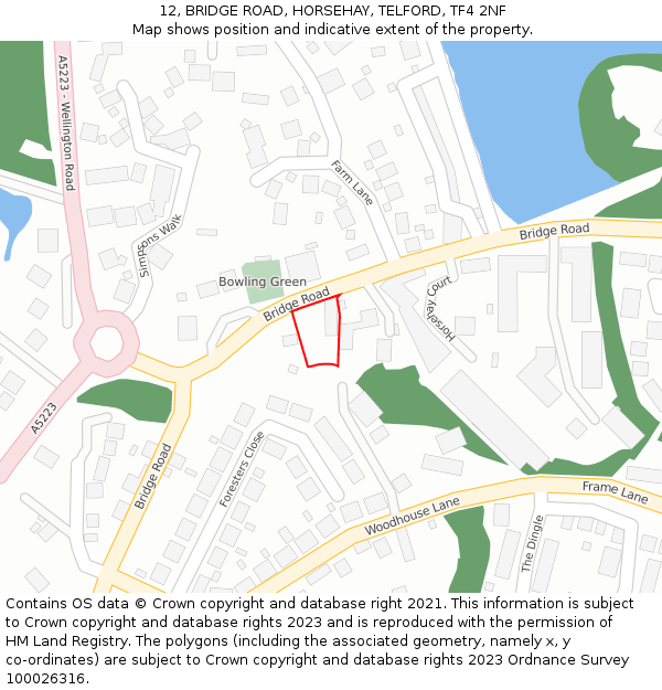12, BRIDGE ROAD, HORSEHAY, TELFORD, TF4 2NF: Location map and indicative extent of plot