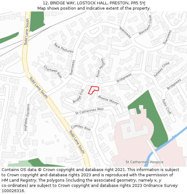 12, BRIDGE WAY, LOSTOCK HALL, PRESTON, PR5 5YJ: Location map and indicative extent of plot