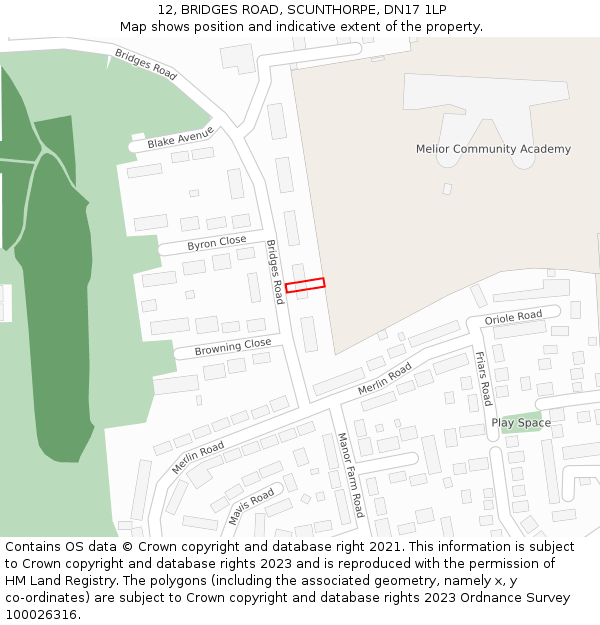 12, BRIDGES ROAD, SCUNTHORPE, DN17 1LP: Location map and indicative extent of plot