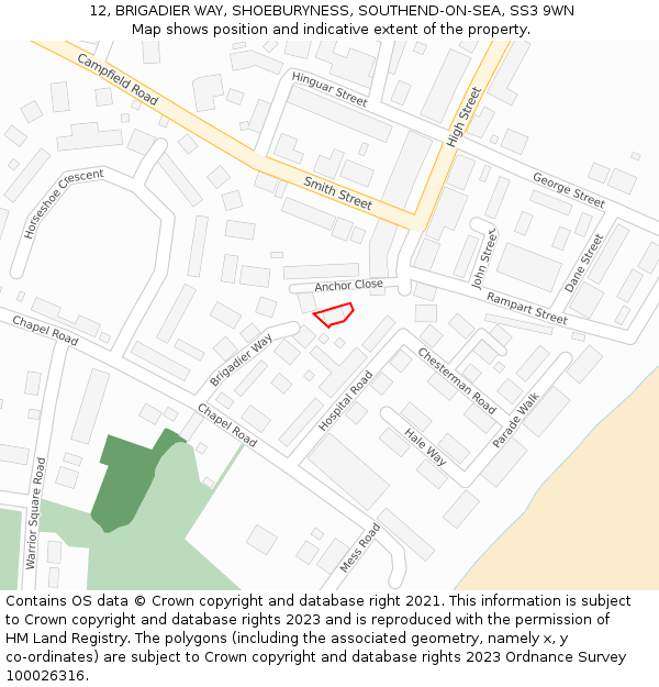 12, BRIGADIER WAY, SHOEBURYNESS, SOUTHEND-ON-SEA, SS3 9WN: Location map and indicative extent of plot