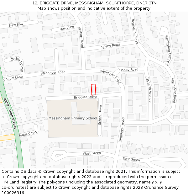 12, BRIGGATE DRIVE, MESSINGHAM, SCUNTHORPE, DN17 3TN: Location map and indicative extent of plot