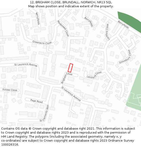 12, BRIGHAM CLOSE, BRUNDALL, NORWICH, NR13 5QL: Location map and indicative extent of plot