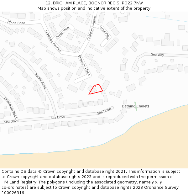 12, BRIGHAM PLACE, BOGNOR REGIS, PO22 7NW: Location map and indicative extent of plot