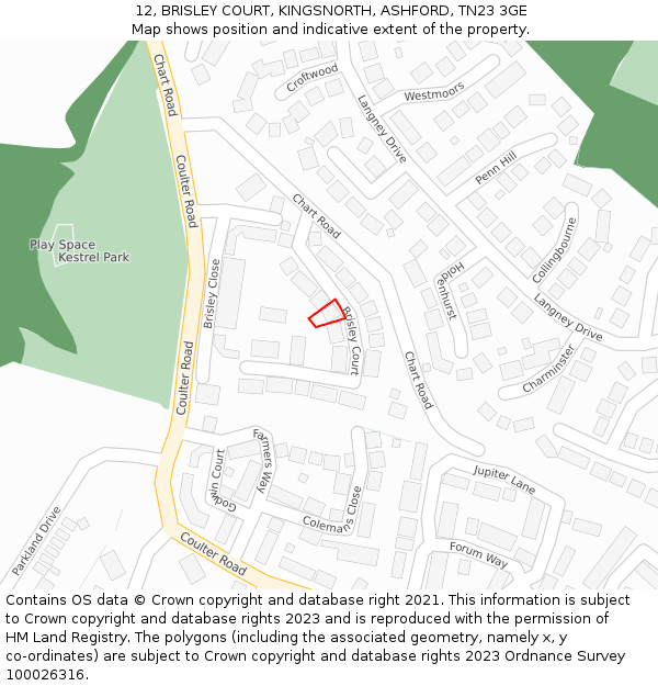 12, BRISLEY COURT, KINGSNORTH, ASHFORD, TN23 3GE: Location map and indicative extent of plot