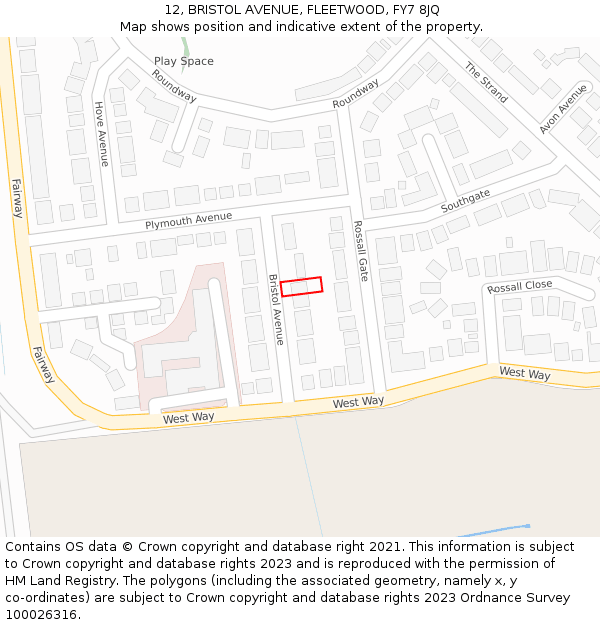 12, BRISTOL AVENUE, FLEETWOOD, FY7 8JQ: Location map and indicative extent of plot