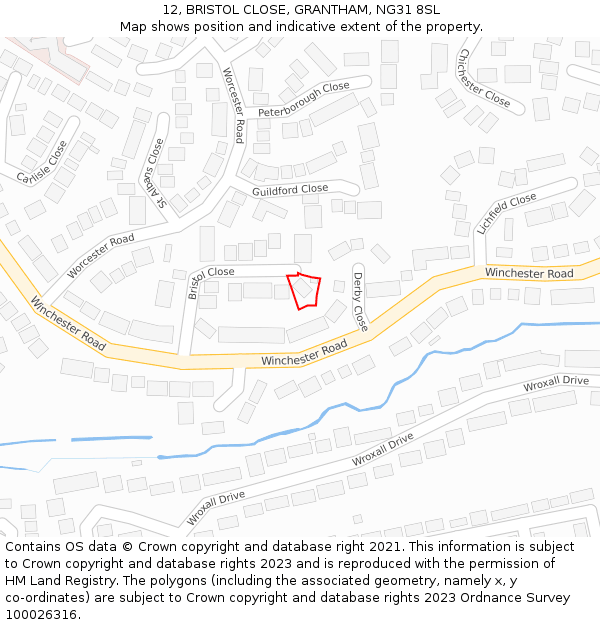12, BRISTOL CLOSE, GRANTHAM, NG31 8SL: Location map and indicative extent of plot