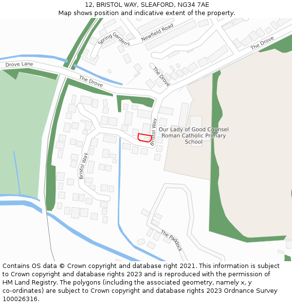 12, BRISTOL WAY, SLEAFORD, NG34 7AE: Location map and indicative extent of plot