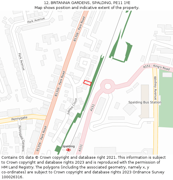 12, BRITANNIA GARDENS, SPALDING, PE11 1YE: Location map and indicative extent of plot