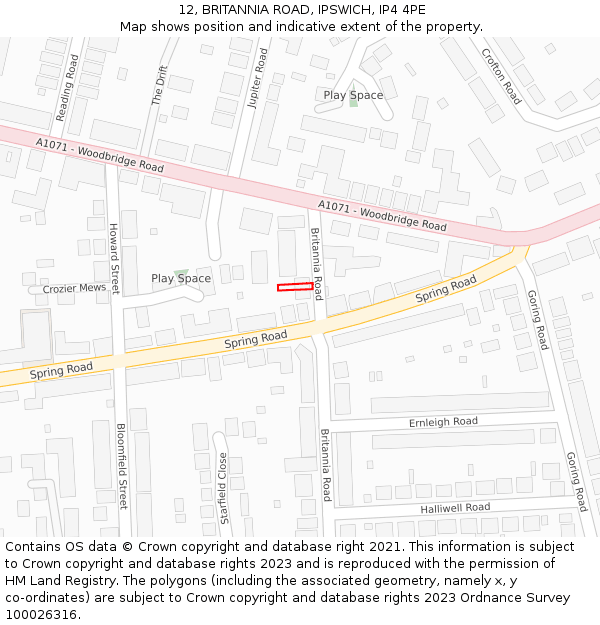 12, BRITANNIA ROAD, IPSWICH, IP4 4PE: Location map and indicative extent of plot