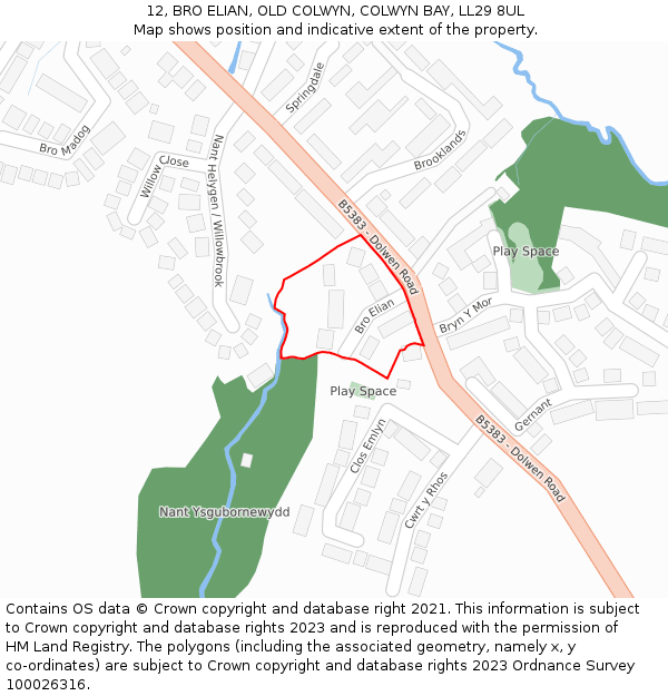 12, BRO ELIAN, OLD COLWYN, COLWYN BAY, LL29 8UL: Location map and indicative extent of plot