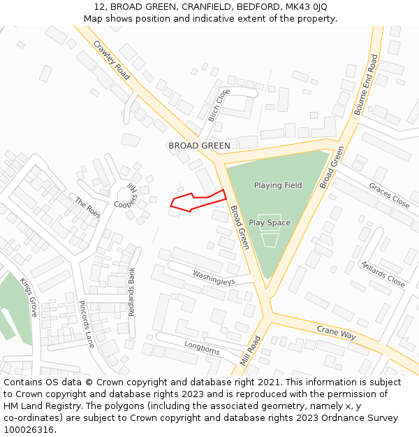 12, BROAD GREEN, CRANFIELD, BEDFORD, MK43 0JQ: Location map and indicative extent of plot