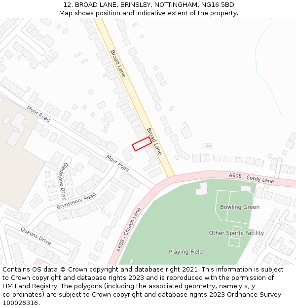 12, BROAD LANE, BRINSLEY, NOTTINGHAM, NG16 5BD: Location map and indicative extent of plot