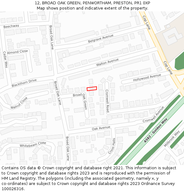 12, BROAD OAK GREEN, PENWORTHAM, PRESTON, PR1 0XP: Location map and indicative extent of plot