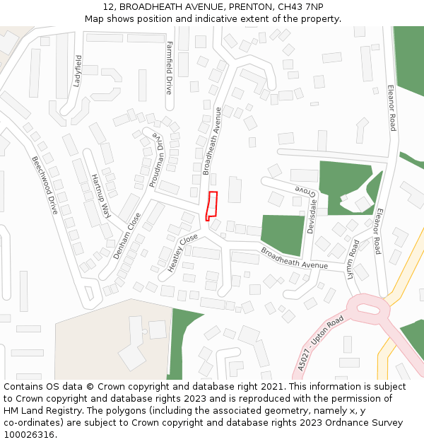 12, BROADHEATH AVENUE, PRENTON, CH43 7NP: Location map and indicative extent of plot