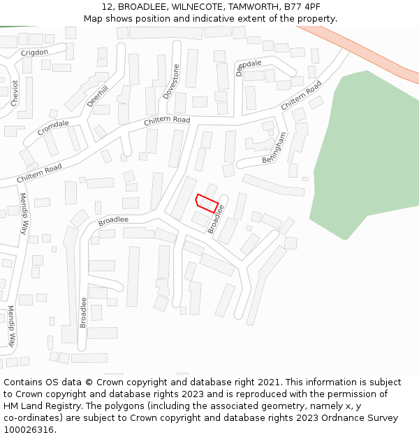 12, BROADLEE, WILNECOTE, TAMWORTH, B77 4PF: Location map and indicative extent of plot