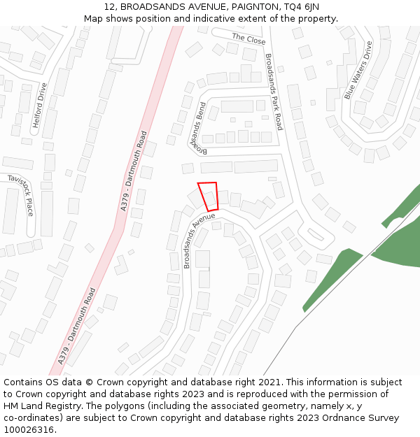 12, BROADSANDS AVENUE, PAIGNTON, TQ4 6JN: Location map and indicative extent of plot