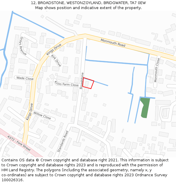 12, BROADSTONE, WESTONZOYLAND, BRIDGWATER, TA7 0EW: Location map and indicative extent of plot