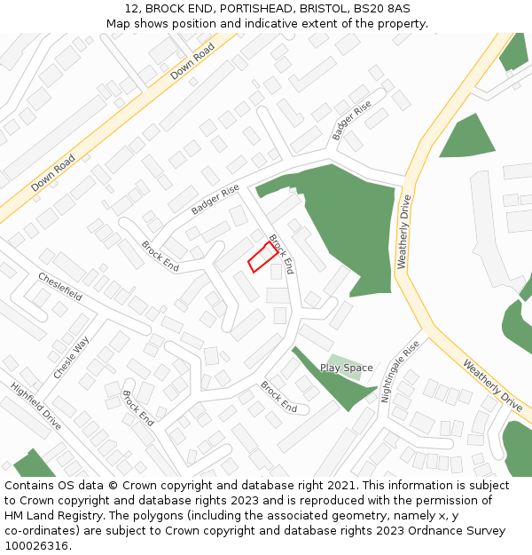 12, BROCK END, PORTISHEAD, BRISTOL, BS20 8AS: Location map and indicative extent of plot