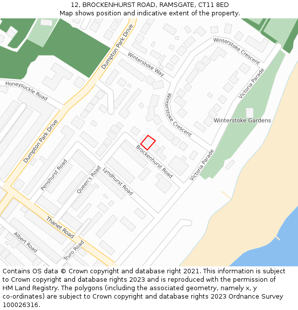 12, BROCKENHURST ROAD, RAMSGATE, CT11 8ED: Location map and indicative extent of plot