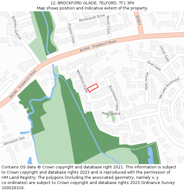 12, BROCKFORD GLADE, TELFORD, TF1 3PX: Location map and indicative extent of plot