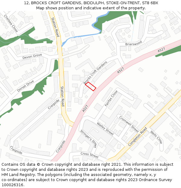 12, BROCKS CROFT GARDENS, BIDDULPH, STOKE-ON-TRENT, ST8 6BX: Location map and indicative extent of plot