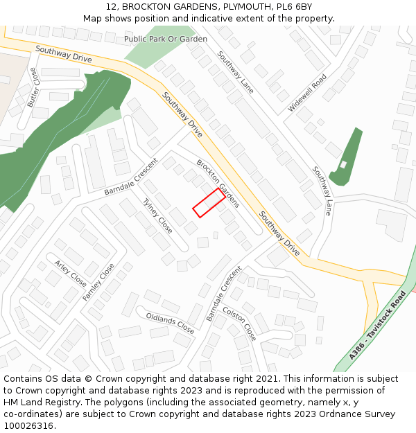 12, BROCKTON GARDENS, PLYMOUTH, PL6 6BY: Location map and indicative extent of plot