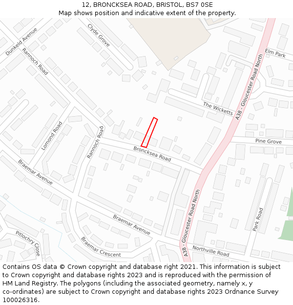 12, BRONCKSEA ROAD, BRISTOL, BS7 0SE: Location map and indicative extent of plot