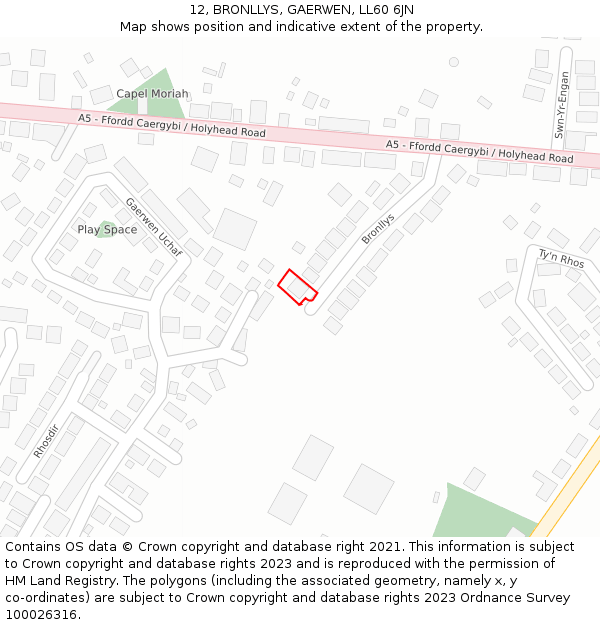 12, BRONLLYS, GAERWEN, LL60 6JN: Location map and indicative extent of plot