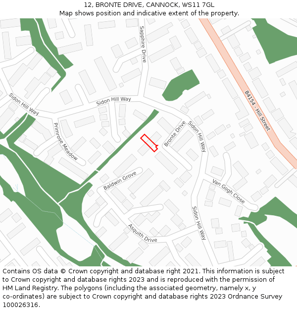 12, BRONTE DRIVE, CANNOCK, WS11 7GL: Location map and indicative extent of plot