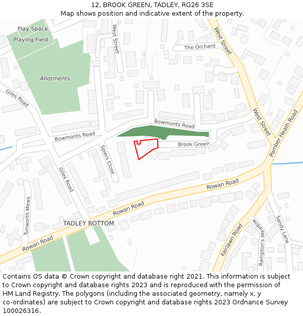 12, BROOK GREEN, TADLEY, RG26 3SE: Location map and indicative extent of plot