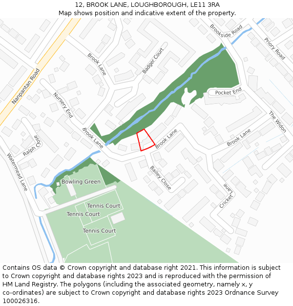 12, BROOK LANE, LOUGHBOROUGH, LE11 3RA: Location map and indicative extent of plot