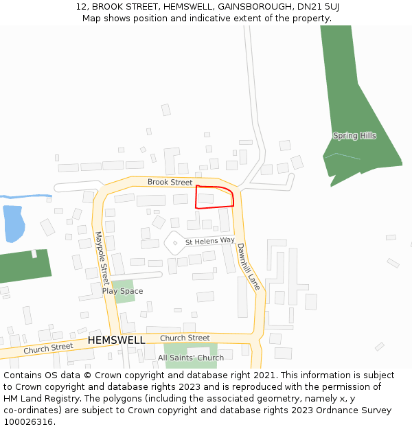 12, BROOK STREET, HEMSWELL, GAINSBOROUGH, DN21 5UJ: Location map and indicative extent of plot