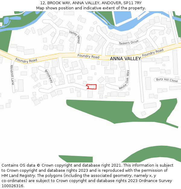 12, BROOK WAY, ANNA VALLEY, ANDOVER, SP11 7RY: Location map and indicative extent of plot