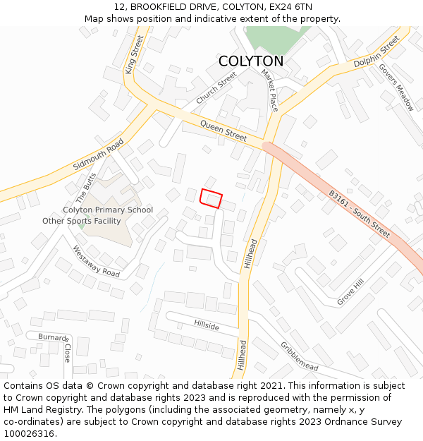 12, BROOKFIELD DRIVE, COLYTON, EX24 6TN: Location map and indicative extent of plot