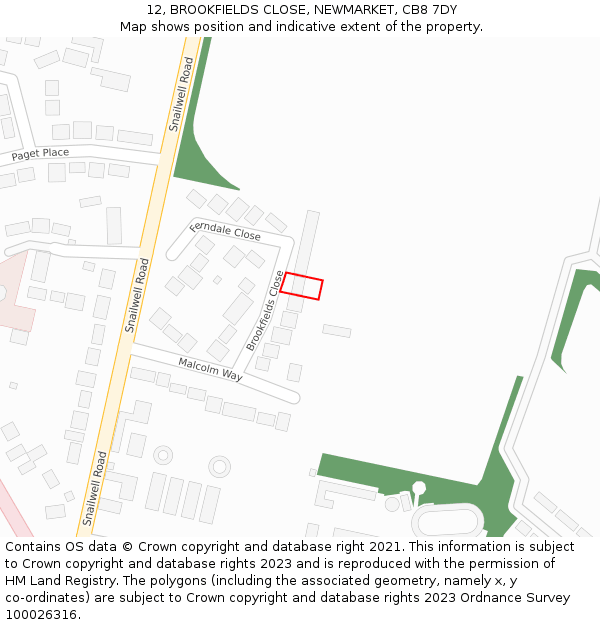 12, BROOKFIELDS CLOSE, NEWMARKET, CB8 7DY: Location map and indicative extent of plot