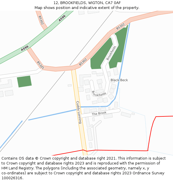 12, BROOKFIELDS, WIGTON, CA7 0AF: Location map and indicative extent of plot