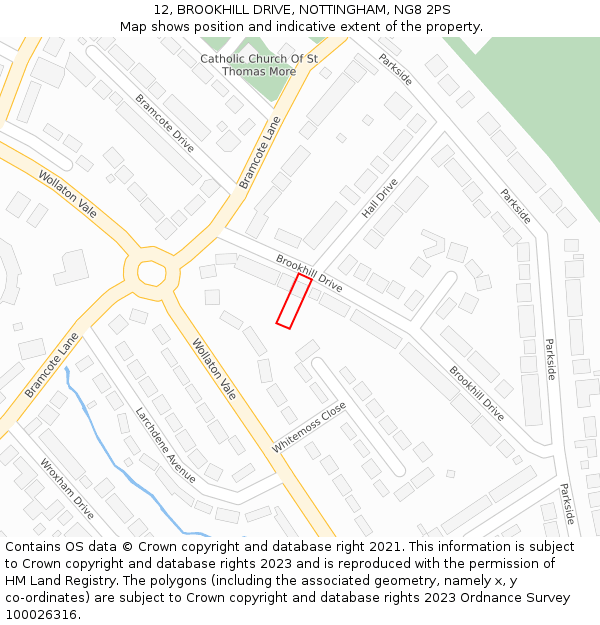 12, BROOKHILL DRIVE, NOTTINGHAM, NG8 2PS: Location map and indicative extent of plot