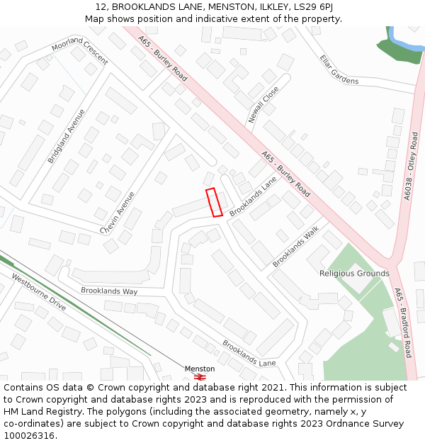 12, BROOKLANDS LANE, MENSTON, ILKLEY, LS29 6PJ: Location map and indicative extent of plot