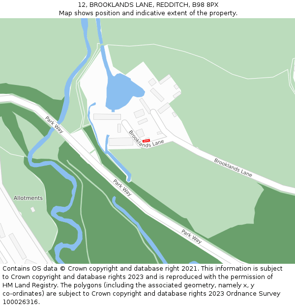 12, BROOKLANDS LANE, REDDITCH, B98 8PX: Location map and indicative extent of plot